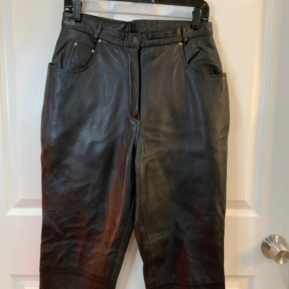 Black Leather Women's Pants - Picture 2 of 7